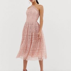 ASOS DESIGN Tall Lace Midi Dress with Pinny Bodice